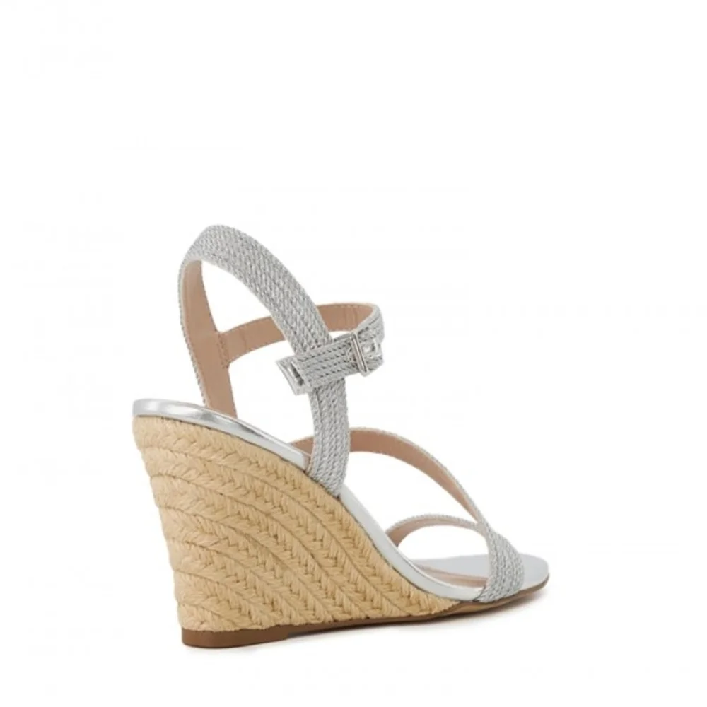 Dune London Women's Silver Kaia Ankle Strappy Wedges Sandals Size 8